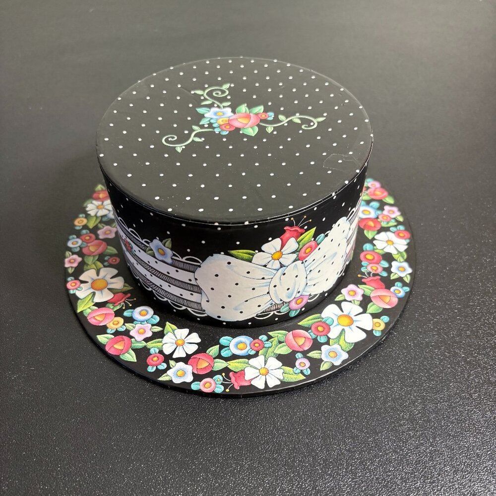 Mary Engelbreit Vintage Hat Box Trinket Box 1998 Black